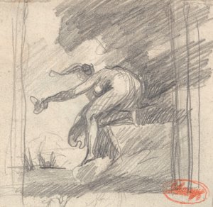 Vrouwelijk figuur knielend op een voorgebergte, zwaaiend door George Romney